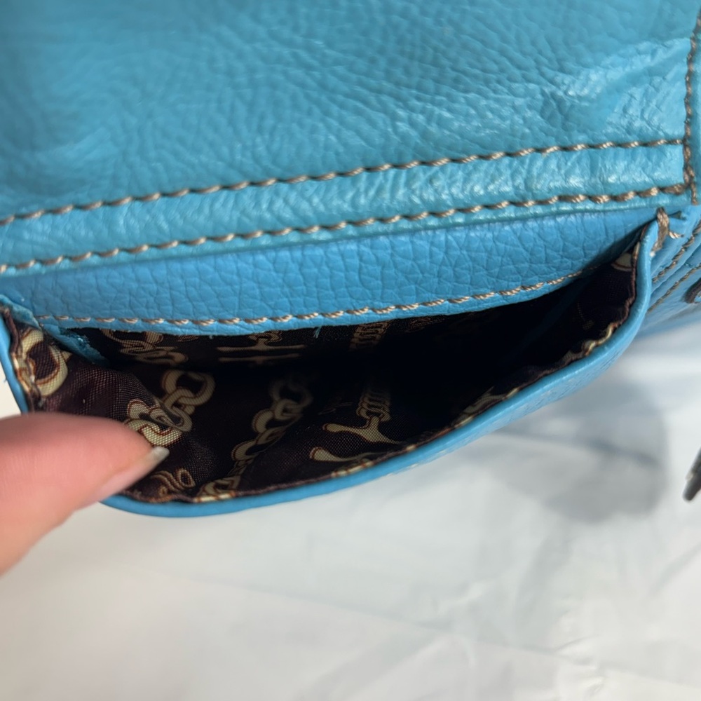 Tignanella Pebble leather turquoise crossbody bag organizer - Picture 4 of 13